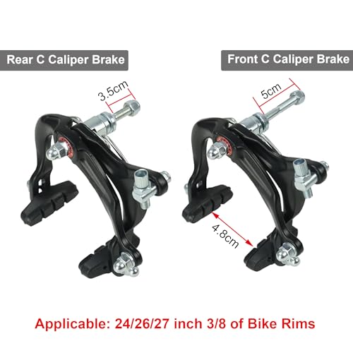 Hmfmdy Bike Brakes Calipers Set, Bike Brake Pads, Front & Rear C Caliper Brake Kit, 65-79mm Long-Reach Bike Brake Levers Kit with Cables fits Children Bike C Shape Brake, Road Bike - Black