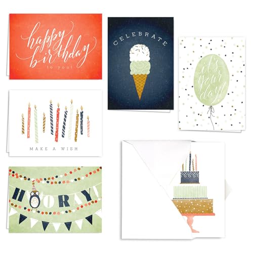 Hooray for Birthdays Card Pack / 36 Birthday Cards / 6 Birthday Designs / 3 1/2