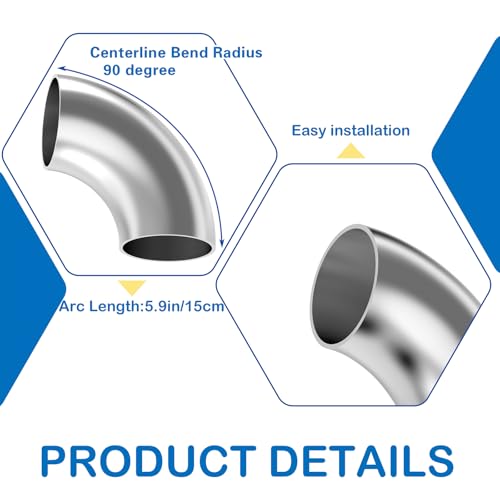 4 Stück 90 Grad Abgasbogenrohr,Edelstahl Bogen 63 mm OD Rohrbogen Dicke 1,5 mm Rohrverbinder Verbinder für Auto modifizierte Abgasbogenrohr, Treppenleiste, Abgassystem