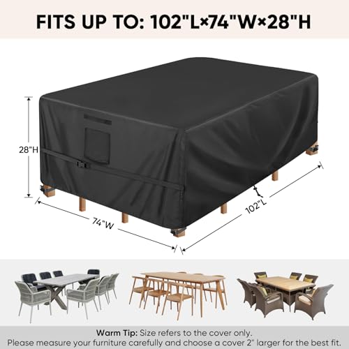 Image of BALEINE Patio Furniture Covers, Outdoor Furniture Covers Waterproof, Heavy Duty Oxford Patio Table Cover for Outdoor Table, Chair, Sofa, Desk (Black 102 inchLx74 inchWx28 inchH)