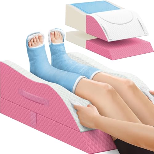 CushZone Leg Pillow, Elevation Pillows for Leg After Surgery, Pink & White