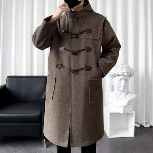 Men's Coat Single Breasted Walking Toggle Duffle Long Jacket Topcoat with Hood Windbreaker Warm Fall Winter3