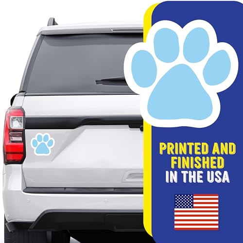 Image of Magnet Me Up Light Blue Paw Print Car Magnet - 5 inchx5 inch Heavy-Duty Weatherproof Vinyl, Magnetic Decal, Pet Lover Gift, Animal Rescue Support, Car, Fridge, Locker Decoration, Made in USA | Heavy duty magnetic decal for car, truck, SUV or fridge, full color UV printed