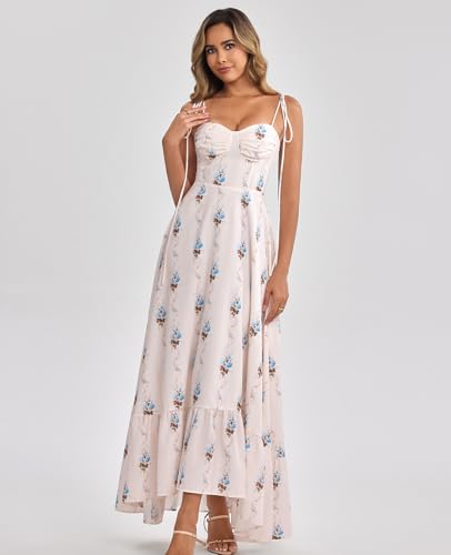 Image of GLNEGE Women's Summer Corset Wedding Guest Maxi Dress Spaghetti Strap Ruffle Formal Dresses Flowy A Line Tea Party Sundress