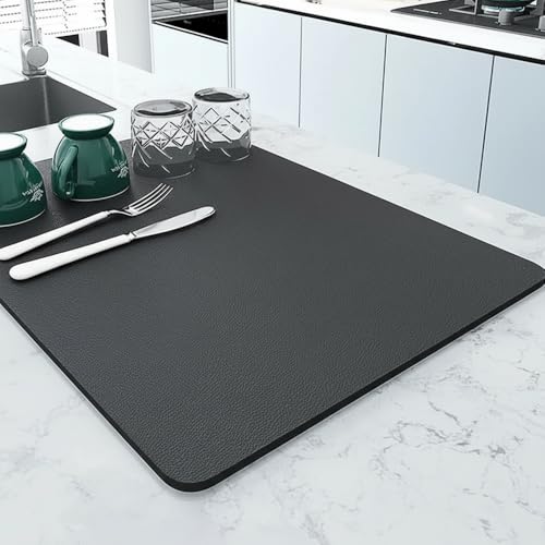 Image of KLIMET Large Dish Drying 60L X 40W CM Mat for Kitchen - Water Absorbent Mats for Kitchen, Non-Slip Mat for Kitchen Counter, Quick Drying, Ideal for Dishes & Utensils
