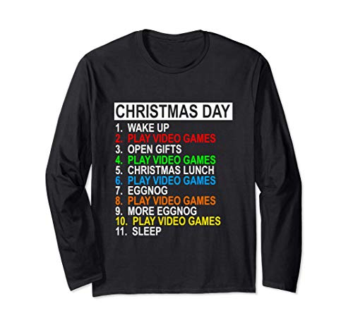 Christmas Day Gamer T-shirt Funny Video Games Tee Gift Manga Larga