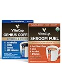 VitaCup Shroom Fuel, Mushroom Coffee Alternative Packets 10ct, w/Cacao, Cinnamon, Chaga, Lions Mane, & Maca + Genius Instant Coffee Packets 10ct, Keto Coffee MCT Oil, Turmeric, B Vitamins