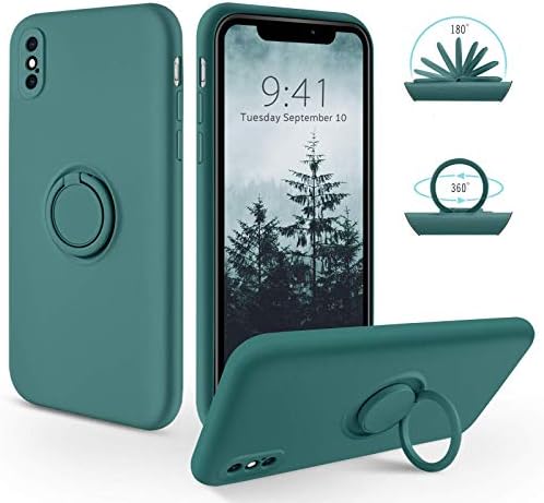 SouliGo iPhone XS Case, iPhone X Case Silicone Gel 360° Ring Holder Kickstand Magnetic Car Mount Slim Soft Rubber Anti-Scratch Protective Shockproof Phone Cases for iPhone XS/X 5.8" - Black