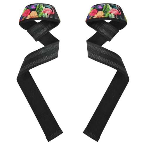 STAYTOP Flamingos and Palm Leaves Wrist Straps for Weightlifting,Lifting Straps with Neoprene Cushioned Wrist Padded and Anti-Skid Silicone for Strength Training,Bodybuilding,Deadlifting