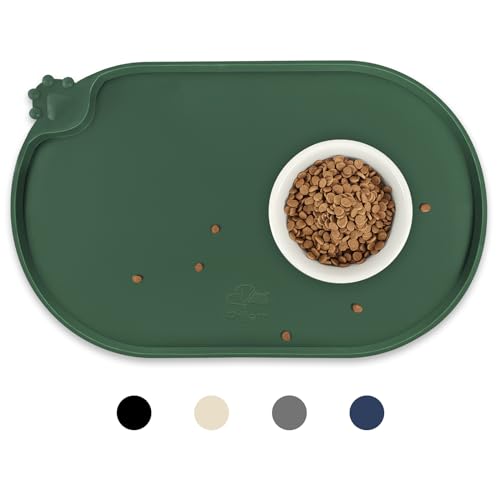 KPWACD Pet Placemat for Dog and Cat, Waterproof Silicone Dogs Feeding Bowl Mat Prevent Food and Water Overflow, High-Lips Puppy Dish Mats Suitable for Small Medium Big Pets, Hunter Green, 19" * 12"