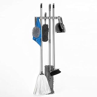 LIVIVO Wall Mounting Friction Grip and Adjustable Hook Rack for Kitchen Garden DIY Shed Storage Holder Organiser for Brush Broom Tools (Grey)