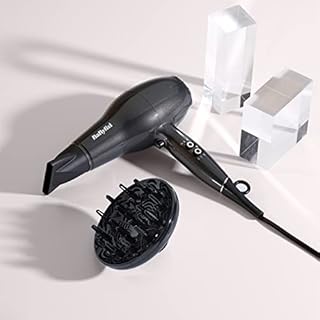 BaByliss Platinum Diamond Hair Dryer & Diffuser - Professional 2300W Blow Dryer with AC Motor, Ionic Frizz-Control, 3 Heat & 2 Speed Settings, Diamond, 6490DU