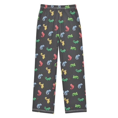 Colorful Chameleon Print Boys Long Pants Soft Trousers Elastic Waist Kids Lounge Bottoms with Pockets S-XL