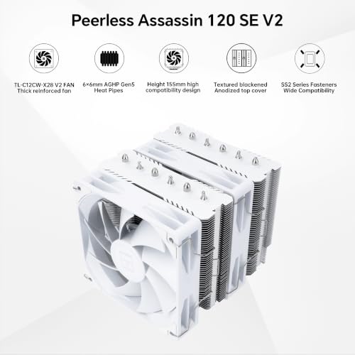 Image of Thermalright Peerless Assassin 120 SE White V2 CPU Cooler, 1850RPM | 6 Heat Pipes, Dual 120mm PWM Fans, for AMD AM4 /AM5 and Intel LGA1851 /1700