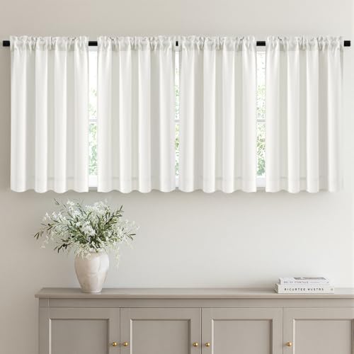 Image of MIULEE Short 45 Inch Kitchen Window Cafe Curtain Natural Set of 4 | Light Blocking Bedroom Drapes, Room Darkening Thermal Insulation, Rod Pocket Short Curtains Small Windows, Privacy Protection