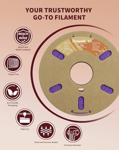Image of DURAMIC 3D TPU Filament 1.75mm Purple, TPU Flexible Filament 95A, Soft TPU 3D Printing Filament, 1kg Spool, Dimensional Accuracy + /- 0.05mm, Purple 1 Pack