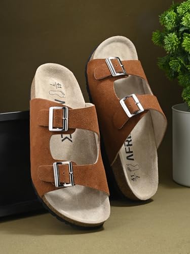 Image of AFROJACK Men's Orginal Leather Sandals | Casual Sliders for Boys s801