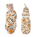 Figtihw Flower Swaddle Blankets Newborn Receiving Blanket Baby Swaddle Wrap with Headband Hat Set for Baby Girls Boys