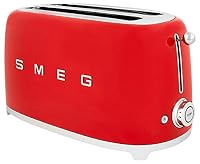 SMEG TSF02 4 Slice Toaster, Wide Long Slots, 6 Browning Levels, Defrost Reheat & Bagel Functions, 50's Style - Red
