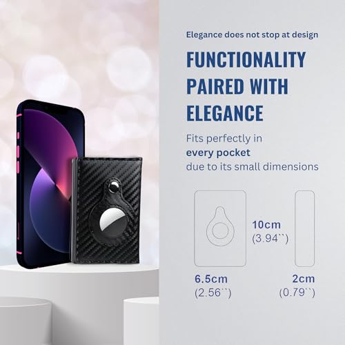 AirTag Wallet for Men: Slim, Compatible with Apple Air Tag, RFID Blocking Technology, Pop Up Aluminum Case, Minimalist | 8-10 Credit Card Capacity | Cash Slot (AirTag Not Included) (Carbon Fiber)4