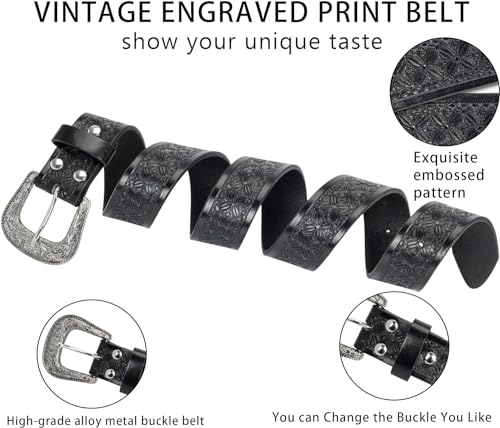 Utaly Men's Casual Leather-Belt, Western-Belt for Women Vintage Carved-Buckle Cowboy-Waist-Belts for Jeans Waist 28"-39"2