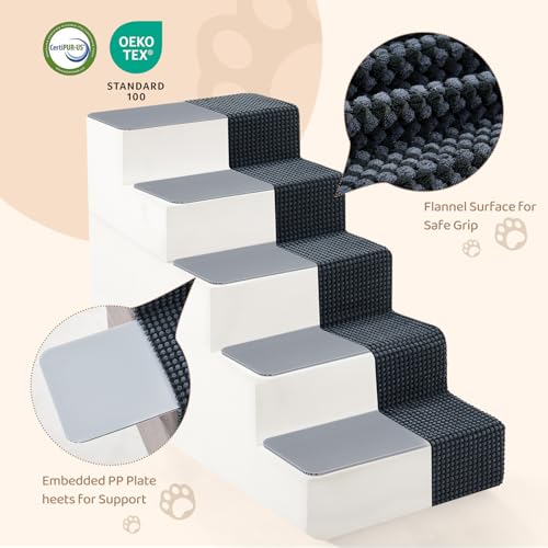 5-Step Dog Stairs, 22.5” H Dog Stairs for High Beds, Non-slip Bottom Pet Stairs for Small Dogs and Cats, Indoor Pet Steps Dog Ramp for Bed, Grey 5-Step Dog Stairs, 22.5” H Dog Stairs for High Beds, Non-slip Bottom Pet Stairs for Small Dogs and Cats, Indoor Pet Steps Dog Ramp for Bed, Grey