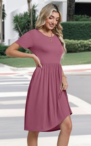 Image of Womens Short Sleeve Empire Waist Dresses Casual Summer Dress with Pockets