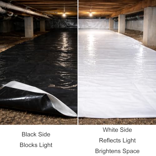 Image of Crawl Space Vapor Barrier Kit 10 ft x 100 ft, 10 Mil Thick Plastic Sheeting with 2 in x 65 ft Sealing Tape, Black & White Poly Film for Crawlspace Encapsulation & Ground Moisture Control
