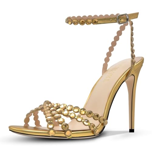 Image of HOCHFART Women's Rhinestone Stiletto High Heels Buckle Strappy Heeled Sandals Round Toe Sexy Dressy Pumps Shoes