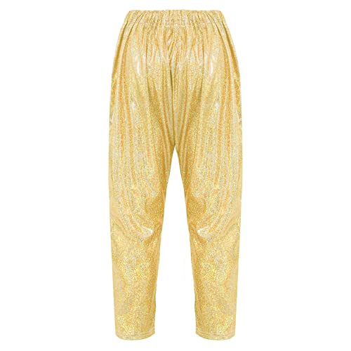 Girls Kids Sequin Metallic Elastic Waistband Trousers Little Boys Hip Hop Jazz Streetwear Dance Sports Trousers Gold 9-10 Years2