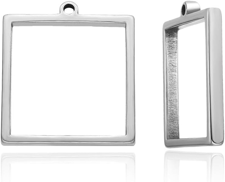 10pcs Adabele 304 Grade Stainless Steel Surgical Sturdy Open Back 25mm Square Bezel Mold Blanks Tray Settings for Resin Cabochon Photo Jewelry Making SJF34-1