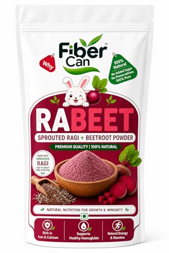 Image of FiberCan Rabeet Sprouted Ragi Flour & Beetroot Powder 300g | Ragi Beetroot Health Mix | Finger Millet & Beetroot Blend | No Added Sugar | Gluten Free | Ideal for Porridge, Health Drinks & Everyday Cooking