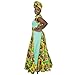 African Dresses for Women Long Skirt Traditional Ankara Kente Print Casual with Scarf