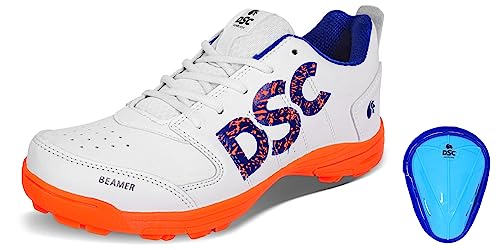 Image of DSC Beamer Cricket Shoe for Men & Boys (Light Weight | Economical | Durable | Size UK: 11) (Fluro Orange-White) Attitude Cricket Abdominal Guard Men, Multicolor