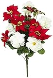 Admired By Nature GPB6816-RD/cm 18 Stems Faux Peony Velvet Poinsettia X’Mas Bush, Red/Cream