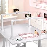 Haosegd Luz de media luna para escritorio de uñas, luz de escritorio con soporte para teléfono y