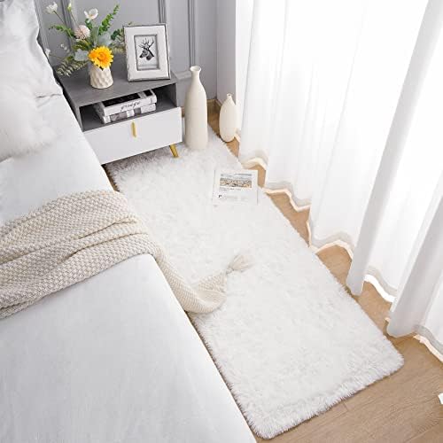 Chicrug Soft Runner Rug for Bedroom Living Room Plush Fluffy Rug 2x6 Feet, Shag Furry Area Rug Carpet Non Shedding for Nursery Children Kids Girls Room Home Decorative, White 2 41IfWt4hMoL. AC