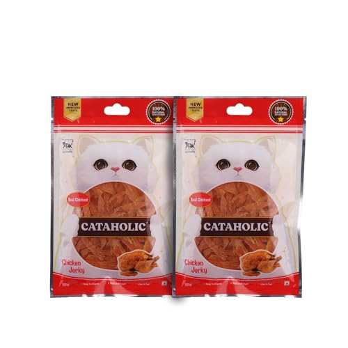 Image of Cataholic Soft Chicken Jerky Sliced Treats for Cats and Kittens, Nutritional, Easily Digestible and Healthy Snacks for Training and Rewards, 50 gm Each (Pack of 2)