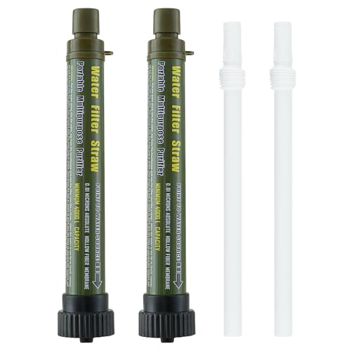 Water Filter Straw Outdoor Portable Personal Water Filter Straw Water Purifier Survival Gear and Equipment for Hiking Camping Travel and Emergency 2 Pack Army Green