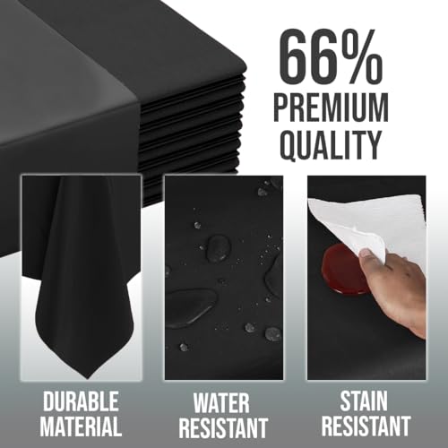 Image of Party Solids Black Tablecloths for Rectangle Tables 48 Pack Plastic Table Cloth Disposable 54 inch X 108 inch Black Table Cloths Rectangle Tablecloth Plastic Tablecloths Rectangular Party Supplies | Plastic Tablecloth, Disposable Table Covers Rectangle for Parties, Weddings, Holidays & Party Supplies