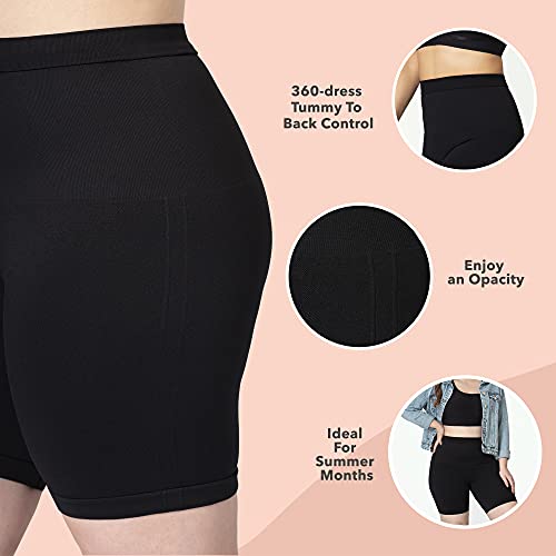Shapermint Fresh Control Mid-Waist Shaper Biker Shorts For Women - Tummy To Back Control, Anti-Slip Silicone Strip, Twill Stitch - Summer Essential, Small To Plus Size Black #TOP3