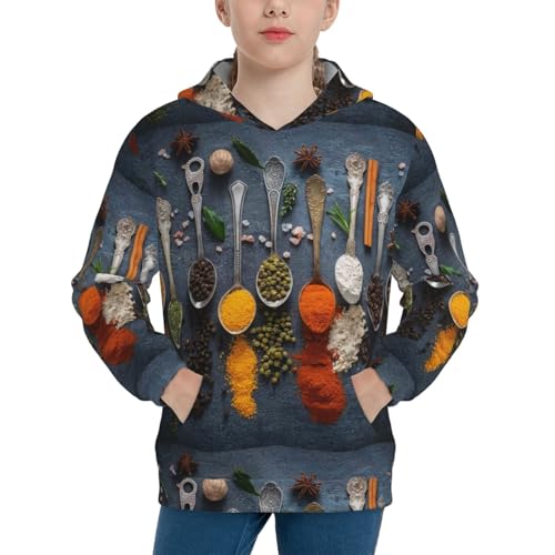 Various Herbs And Spices In Spoons Kid Hoodies Boys Sweatshirts Girls Pullover with Pocket