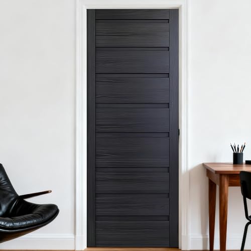 Image of Nuxovilar Door Stickers Covers Decorative 30.3"x78.7" Dark Wood Slat Door Stickers Peel and Stick Vinyl Decals Removable Self - Adhesive for Home Bedroom Living Room (Set of 2 Sheets)