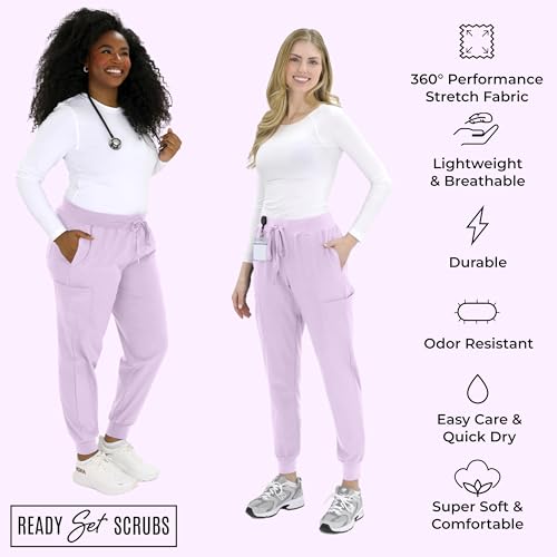 Image of READY SET SCRUBS - Scrub Pants for Women - 2 Pack - Cargo Jogger Pants Set with 8 Pockets - Yoga Waistband - Soft & Stretchy