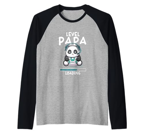 Nivel PAPA Cargando Embarazo Juegos Panda Día del Padre Camiseta Manga Raglan