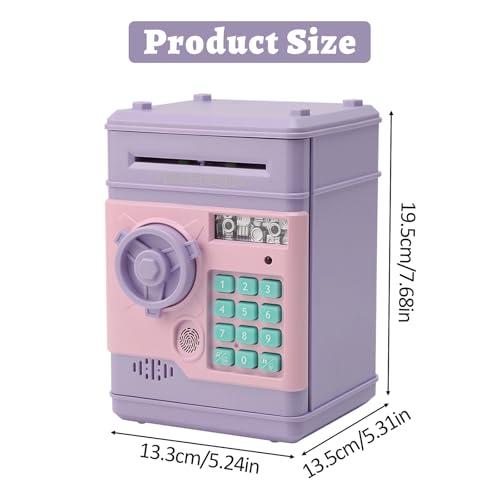 Electronic Piggy Bank Money Safe Box for Kids, Digital ATM Bank Money Saving Box for Boys Girls Auto Scroll Password Cash Coin Can for Children Birthday Gift Toy, Purple and Pink