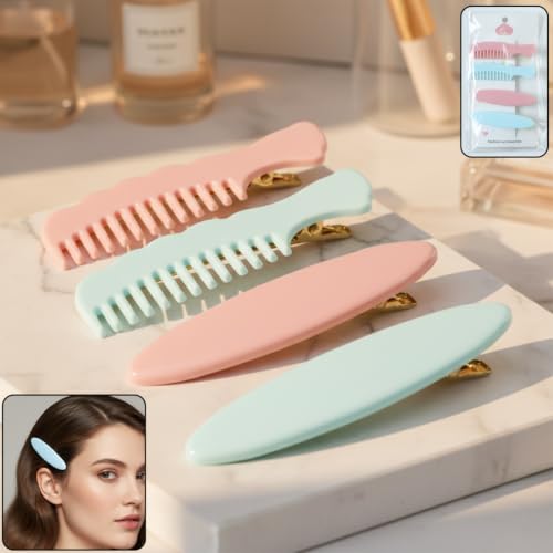 Image of Pastel Comb Style Hair Clip Set for Women and Womens, Strong Grip Plastic Side Comb Hair Clips for Daily Hair Styling, Assorted Colors, Pack of 24 Pieces