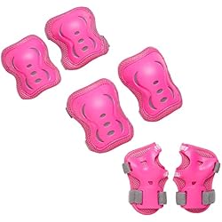 Xino Sports Kids/Youth Protective Gear Set - Knee Pads, Elbow Pads, Wrist Guards, Reflective Gear for Night Riding, for Roller Skates, Skateboard, Inline Skates, Scooter Riding for Ages 3 - 8, Pink