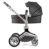  Hot Mom 3in1 cochecito de paseo con rotación de 360 ​​°, silla de paseo con bañera y asiento deportivo, incluye adaptador para asiento de bebé, marco de aluminio (gris oscuro-2in1)