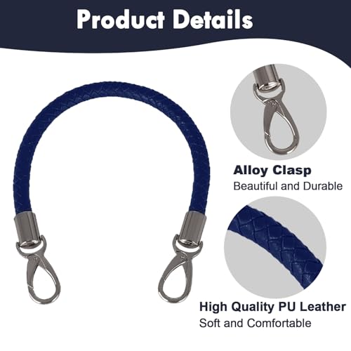 Mture 2 Stück 40cm Leder Taschengriffe mit Karabinerhaken, Ersatzgriff für Handtaschen, Schulterriemen für Taschen, Lederhenkel für Taschenherstellung, Blau